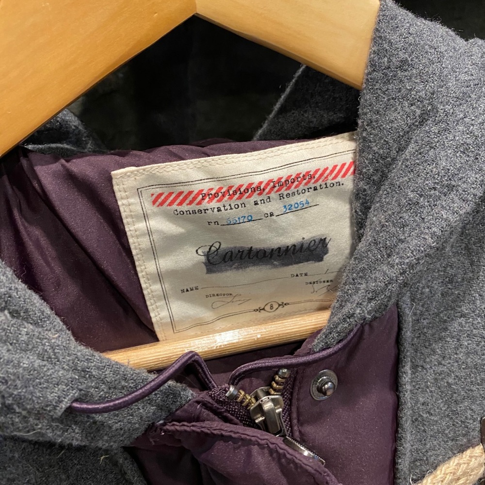 Long purple & grey winter coat jacket parka puffer - Picture 5 of 13